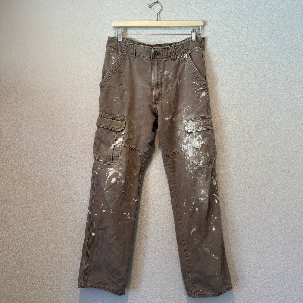 Wrangler Mens Thrashed Brown Paint Splatter Cargo Pants Workwear Streetwear